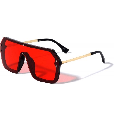 Rectangular Copenhagen Geometric Flat Top Square Shield Fashion Women Sunglasses - Red - CN1960QSAS4 $16.73