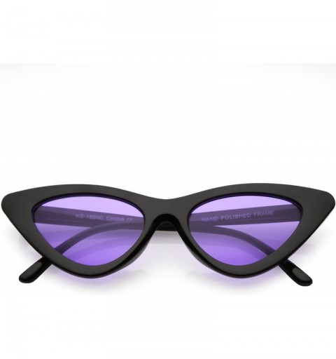 Cat Eye Womens Exaggerated Slim White Frame Color Tinted Lens Cat Eye Sunglasses 48mm - Black / Purple - CU187DUIH22 $10.08