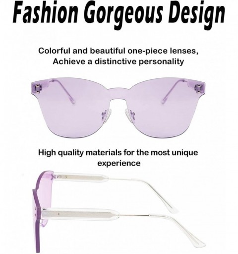 Square Stylish One Piece Rimless Sunglasses Transparent Candy Color Eyewear Vintage Inspired Women Sun Glasses B2489 - CF18R3...