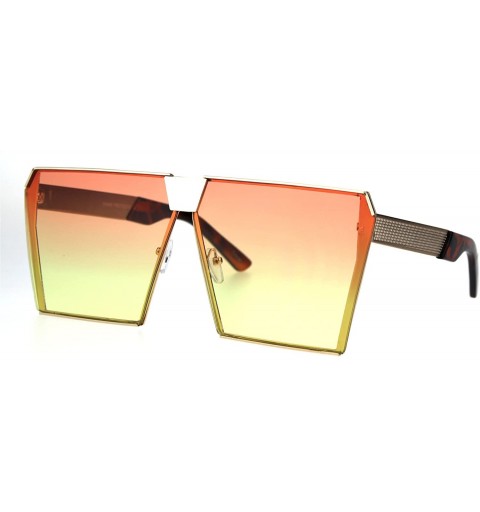 Rectangular Oceanic Color Gradient Lens Futuristic Squared Metal Racer Sunglasses - Orange Yellow - CU185NNUGA3 $11.23