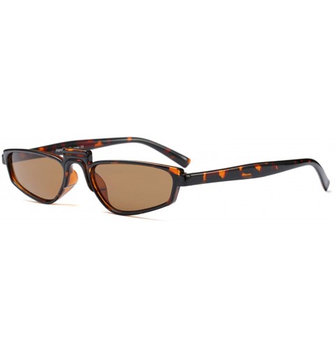 Square Small Narrow Rectangle Lady Sunglass - Leopard/Tea - C518DWMSKMX $9.18