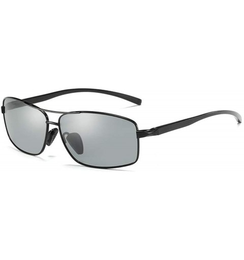 Rectangular Polarized Sunglasses Driving Photosensitive Glasses Color changing sunglasses - Black - CV18SR6GTHY $26.75