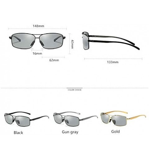 Rectangular Polarized Sunglasses Driving Photosensitive Glasses Color changing sunglasses - Black - CV18SR6GTHY $26.75