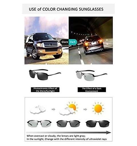 Rectangular Polarized Sunglasses Driving Photosensitive Glasses Color changing sunglasses - Black - CV18SR6GTHY $26.75