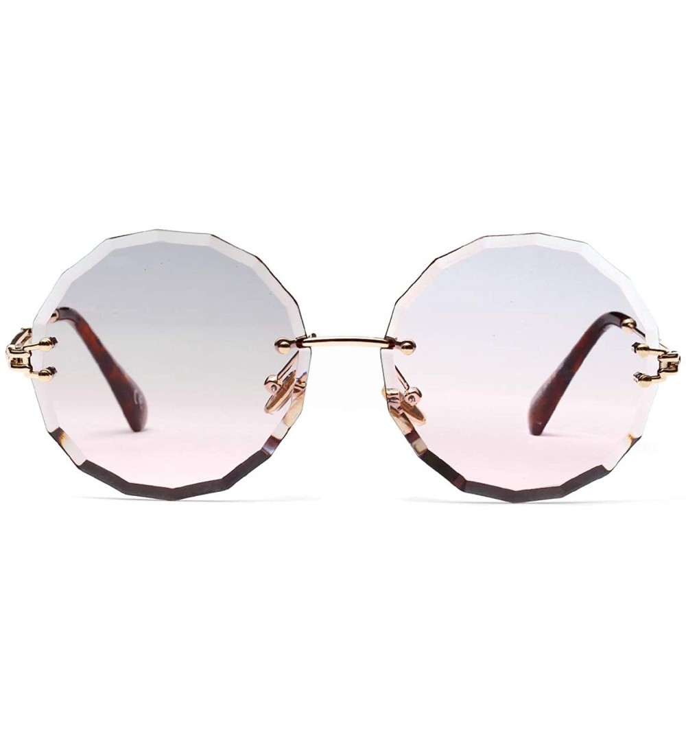 Oversized Women's Sunglasses Oversized Rimless Round Diamond Cutting Transparent Lens Sunglasses A18905 - Pale Pink - CM18OYE...