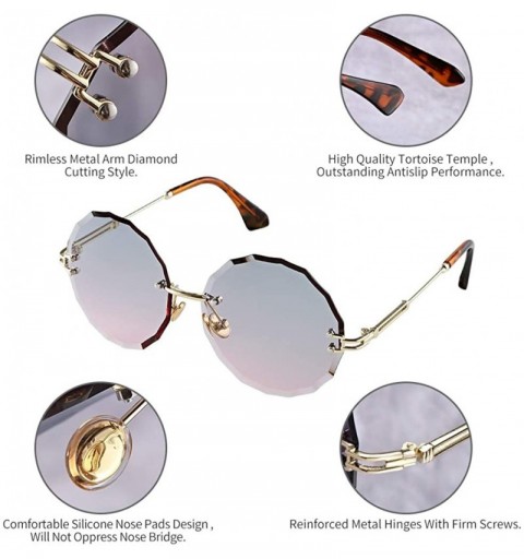 Oversized Women's Sunglasses Oversized Rimless Round Diamond Cutting Transparent Lens Sunglasses A18905 - Pale Pink - CM18OYE...