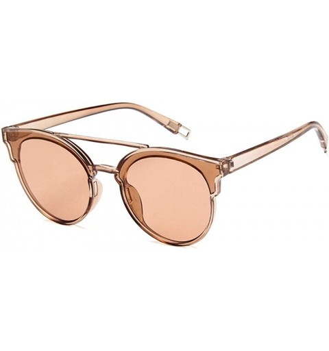 Cat Eye Women Fashion Round Cat Eye Sunglasses with Case UV400 Protection Beach - Champagne Frame/Brown Lens - C918WTDXMMN $1...