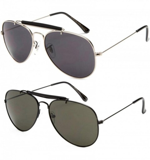 Wrap Timeless Classic Aviator Sunglasses with Brow Bar for Men Women - 2 Pack Smoke & Green - CR1853E558D $28.40