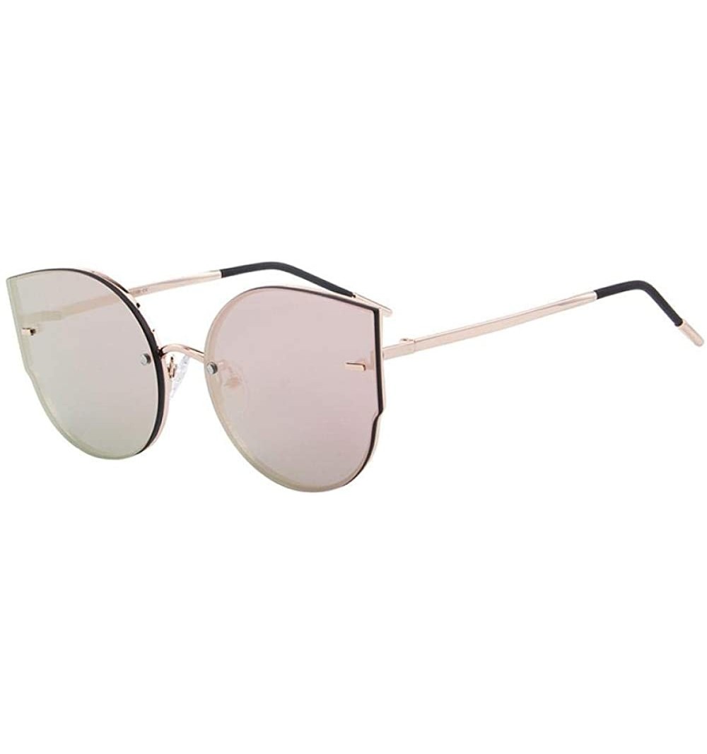 Aviator Women Classic Brand Designer Cat Eye Sunglasses Rimless Metal Frame C01 Black - C02 Pink Mirror - C118XDWX9Z5 $17.72