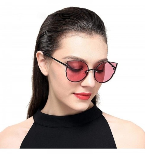 Aviator Women Classic Brand Designer Cat Eye Sunglasses Rimless Metal Frame C01 Black - C02 Pink Mirror - C118XDWX9Z5 $17.72