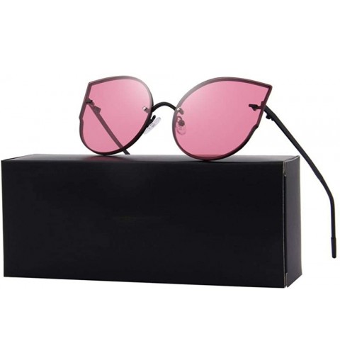 Aviator Women Classic Brand Designer Cat Eye Sunglasses Rimless Metal Frame C01 Black - C02 Pink Mirror - C118XDWX9Z5 $17.72