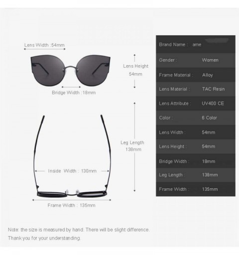 Aviator Women Classic Brand Designer Cat Eye Sunglasses Rimless Metal Frame C01 Black - C02 Pink Mirror - C118XDWX9Z5 $17.72