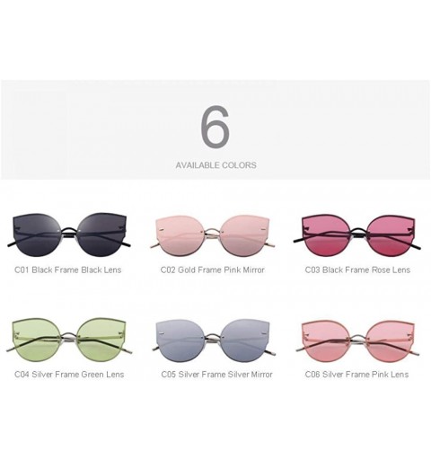 Aviator Women Classic Brand Designer Cat Eye Sunglasses Rimless Metal Frame C01 Black - C02 Pink Mirror - C118XDWX9Z5 $17.72