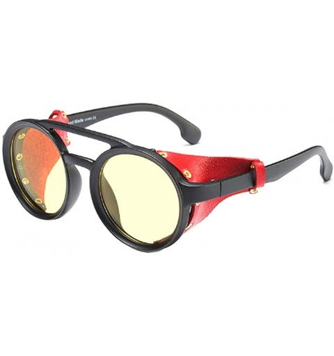 Round Women's Retro Small Round Plastic Frame Candy Color Design Sunglasses - Black Yellow - CR18WC4TRIH $24.70
