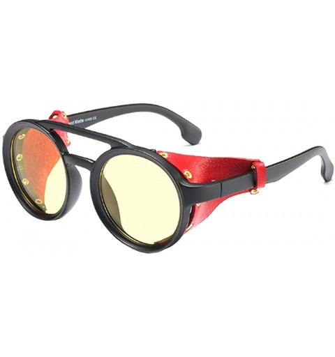 Round Women's Retro Small Round Plastic Frame Candy Color Design Sunglasses - Black Yellow - CR18WC4TRIH $24.70