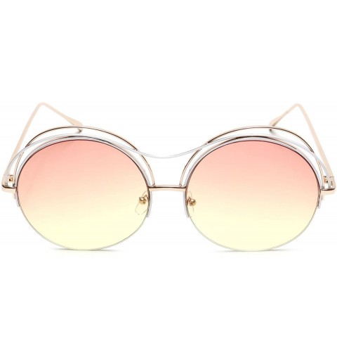 Semi-rimless Oversized Round Sunglasses Metal Wire Semi Rimless Eyeglasses - Coral & Yellow Lens - CN18EMKDM9M $15.62