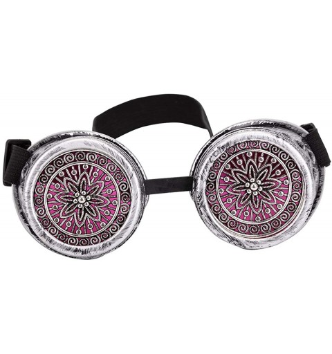 Goggle Barbed Wire Steampunk Goggles Kaleidoscope Rave Glasses Vintage Punk Gothic Cosplay - Antique Silver-pink Lens-23 - CW...