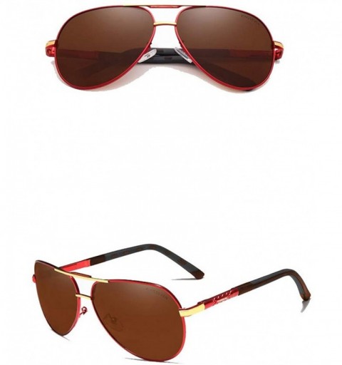 Round Genuine aviator sunglasses men fashion polarized UV400 ultra light Al-Mg - Red/Brown - C718S7EO08R $26.54