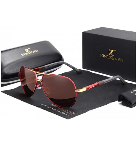 Round Genuine aviator sunglasses men fashion polarized UV400 ultra light Al-Mg - Red/Brown - C718S7EO08R $26.54