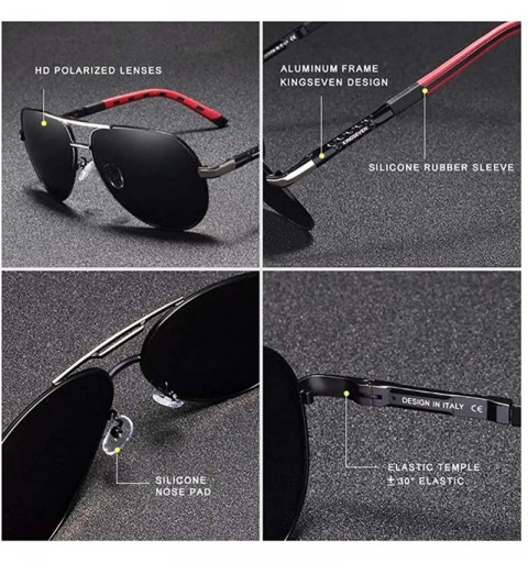 Round Genuine aviator sunglasses men fashion polarized UV400 ultra light Al-Mg - Red/Brown - C718S7EO08R $26.54