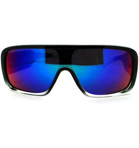 Shield Futuristic Mens Hip Hop Rapper Rectangular Shield Mono Lens Sport Sunglasses - Black Clear - C711J6WV2QL $12.44