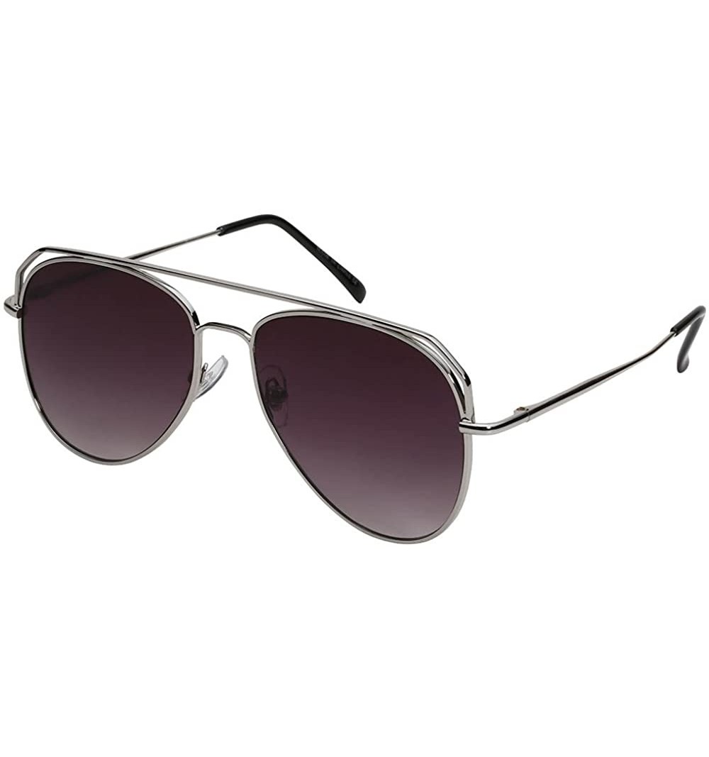 Aviator Modern Metal Extended Crossbar Aviators with Flat Lens 25094S-FLKGM - Silver - CH12DG7JVTB $7.41