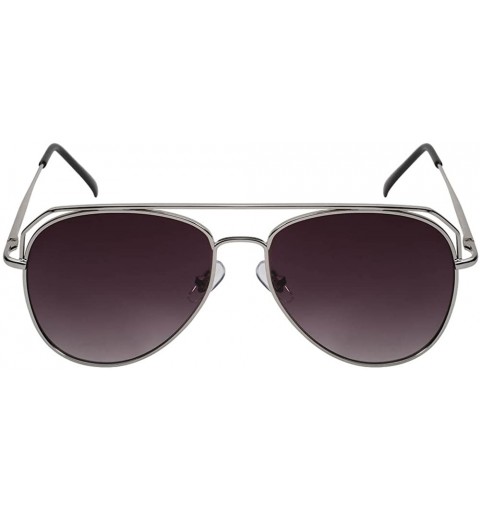 Aviator Modern Metal Extended Crossbar Aviators with Flat Lens 25094S-FLKGM - Silver - CH12DG7JVTB $7.41