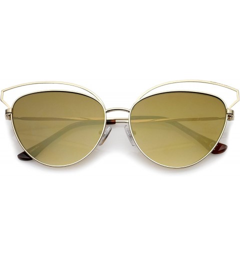 Cat Eye Women's Open Metal Frame Colored Mirror Oversize Cat Eye Sunglasses 58mm - Gold / Gold Mirror - CU12O0RS6LJ $9.35