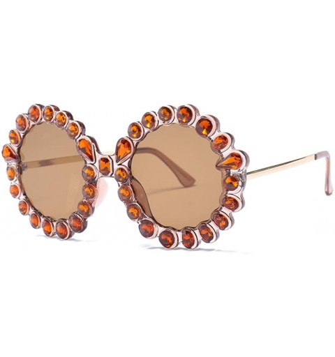 Rectangular Fashion Round Sunglasses Crystal plastic Frame glasses for women UV400 - Brown - CQ18N6RQ5WZ $9.13