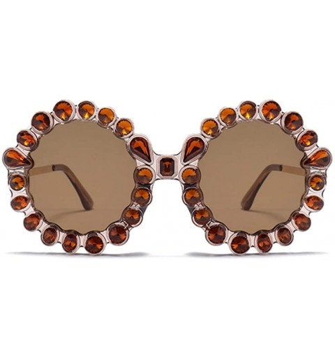 Rectangular Fashion Round Sunglasses Crystal plastic Frame glasses for women UV400 - Brown - CQ18N6RQ5WZ $9.13