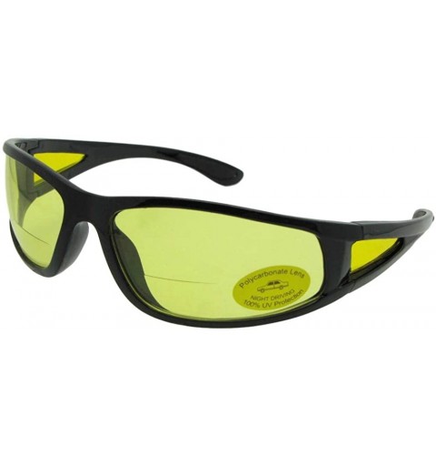 Wrap Wrap Around Non Polarized Yellow Lens Bifocal Sunglasses B131 - Shiny Black Frame - CZ18Z8N44MU $18.11