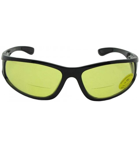Wrap Wrap Around Non Polarized Yellow Lens Bifocal Sunglasses B131 - Shiny Black Frame - CZ18Z8N44MU $18.11