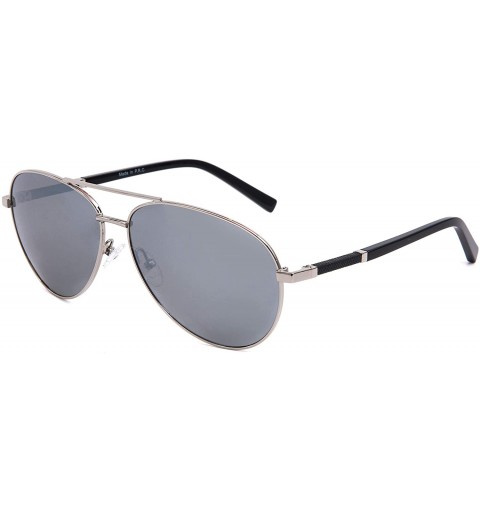 Aviator Polarized Sunglasses Navigator Rectangular - Silver Frame (Glossy Finish) / Polarized Silver Mirror Lens - CW194EMZTI...