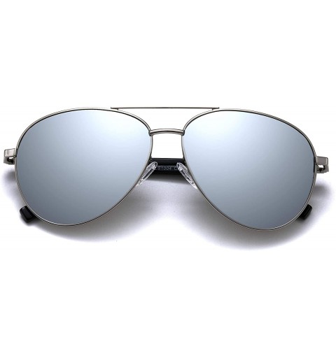 Aviator Polarized Sunglasses Navigator Rectangular - Silver Frame (Glossy Finish) / Polarized Silver Mirror Lens - CW194EMZTI...