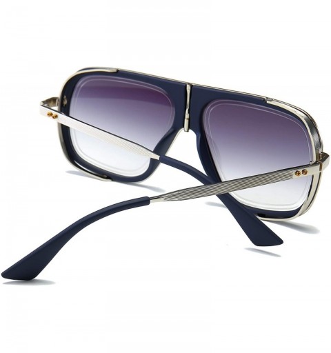 Square Pilot Sunglasses Mens Square Frame Sunglasses Bold Pilot Sports Eyewear - Silver Frame and Gradient Blue Lens - CH18E6...