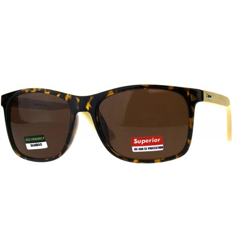 Rectangular Mens Bamboo Wood Arm Plastic Horn Rim Hipster Sunglasses - Tortoise Brown - CH18CA3EXUN $9.45