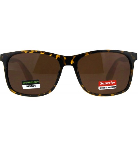 Rectangular Mens Bamboo Wood Arm Plastic Horn Rim Hipster Sunglasses - Tortoise Brown - CH18CA3EXUN $9.45