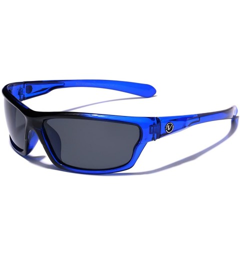 Sport Polarized Wrap Around Sport Sunglasses - Crystal Blue - Smoke - CV11OXJA3GL $10.23