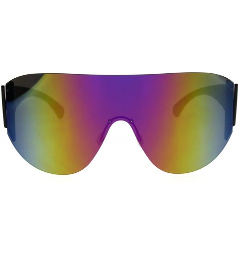 Rimless Extra Oversized Astronaut Color Mirror Warp Thick Arm Rimless Shield Sunglasses - Black Oil Slick Mirror - CC18R3K5Q7...