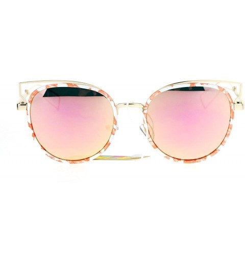 Round Womens Trendy Fashion Sunglasses Round Cateye Double Frame UV 400 - Pink White (Pink Mirror) - C5185RWU8IG $12.39