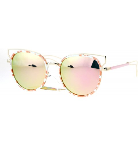Round Womens Trendy Fashion Sunglasses Round Cateye Double Frame UV 400 - Pink White (Pink Mirror) - C5185RWU8IG $12.39