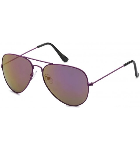 Aviator Full Mirror Lens Colored Metal Frame with Spring Hinge - Neon Purple Frame Smoke Lens - CA11MZ9TEO9 $8.17