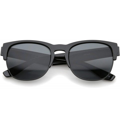 Square Contemporary Wide Temple Keyhole Nose Bridge Half-Frame Sunglasses 54mm - Shiny Black-black / Smoke - CD12JP6GLZ9 $18.66