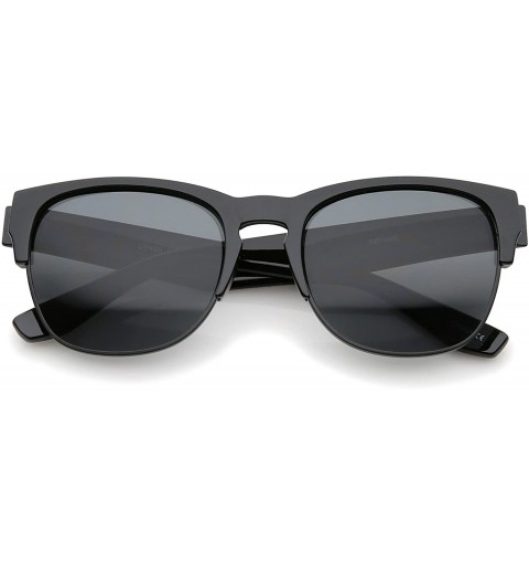 Square Contemporary Wide Temple Keyhole Nose Bridge Half-Frame Sunglasses 54mm - Shiny Black-black / Smoke - CD12JP6GLZ9 $10.91