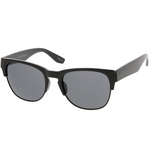 Square Contemporary Wide Temple Keyhole Nose Bridge Half-Frame Sunglasses 54mm - Shiny Black-black / Smoke - CD12JP6GLZ9 $10.91