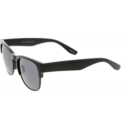 Square Contemporary Wide Temple Keyhole Nose Bridge Half-Frame Sunglasses 54mm - Shiny Black-black / Smoke - CD12JP6GLZ9 $10.91