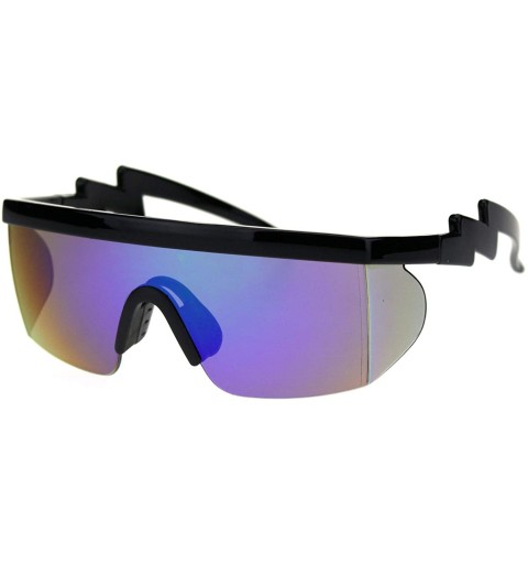 Aviator Flat Top Crooked Bolt Arm Goggle Style Color Mirror Shield 80s Sunglasses - Black Teal Blue Mirror - CX18SM9U0E4 $10.04