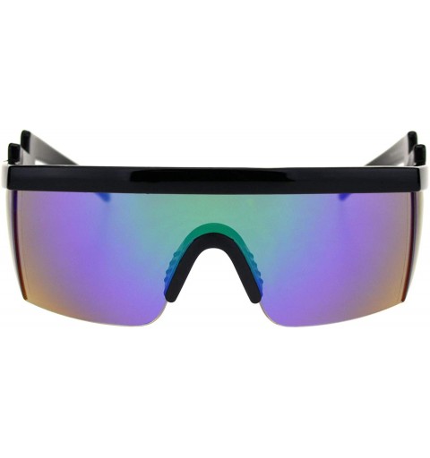 Aviator Flat Top Crooked Bolt Arm Goggle Style Color Mirror Shield 80s Sunglasses - Black Teal Blue Mirror - CX18SM9U0E4 $10.04