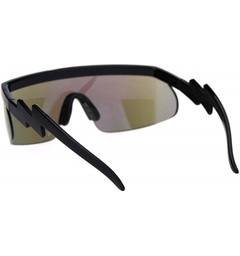 Aviator Flat Top Crooked Bolt Arm Goggle Style Color Mirror Shield 80s Sunglasses - Black Teal Blue Mirror - CX18SM9U0E4 $10.04