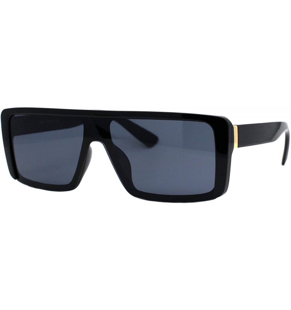 Rectangular Flat Top Rectangular Sunglasses Unisex Fashion Mob Designer Style Shades UV 400 - Shiny Black (Black) - CL197QM8Q...